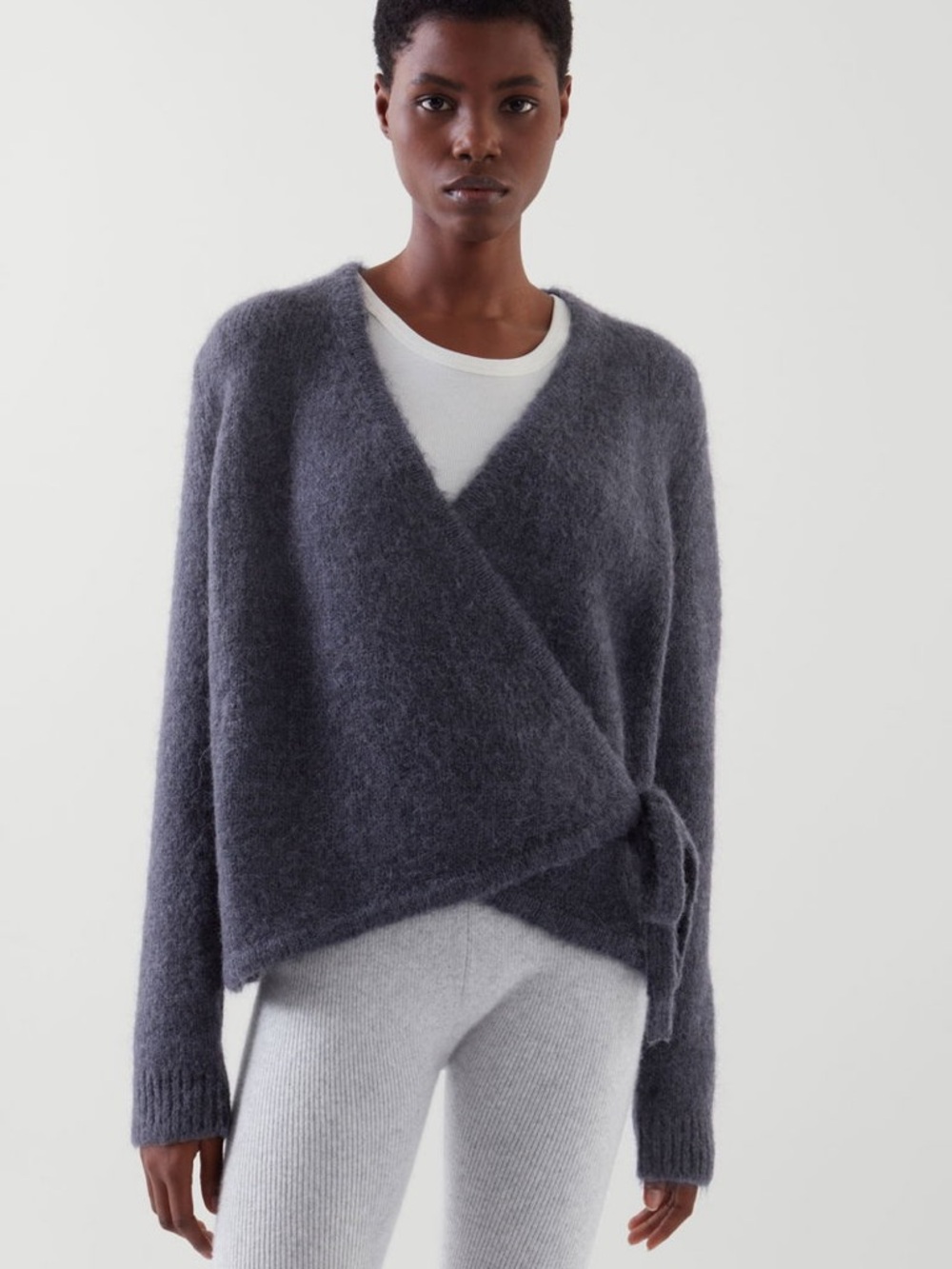COS Wool Alpaca Blend Wrap V Neck Cardigan size Medium